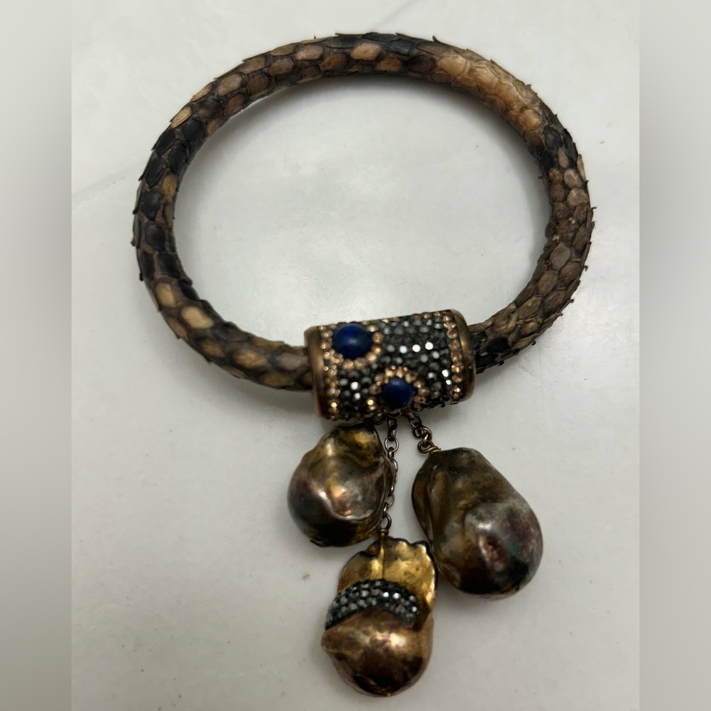 Vintage 925 silver, real snake skin bracelet